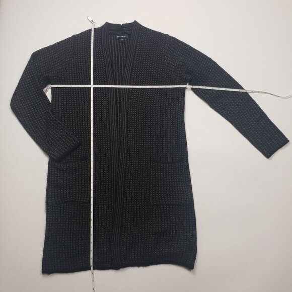 Fortune + Ivy Open Cardigan Sweater Women's Size Medium Black Grey Coatigan NWOT - Picture 3 of 16